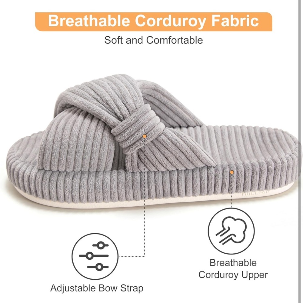 Women's Ribbed Gray Slippers - Picture 2 of 7